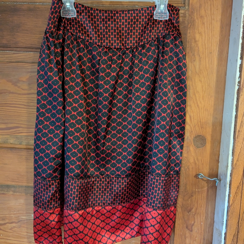 Apostrophe Red and‎ Black Asymmetrical Pencil Midi Skirt